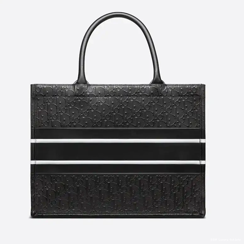 Cheap Embossed White Oblique Calfskin Dior Tote Book Black 0522 Luxury